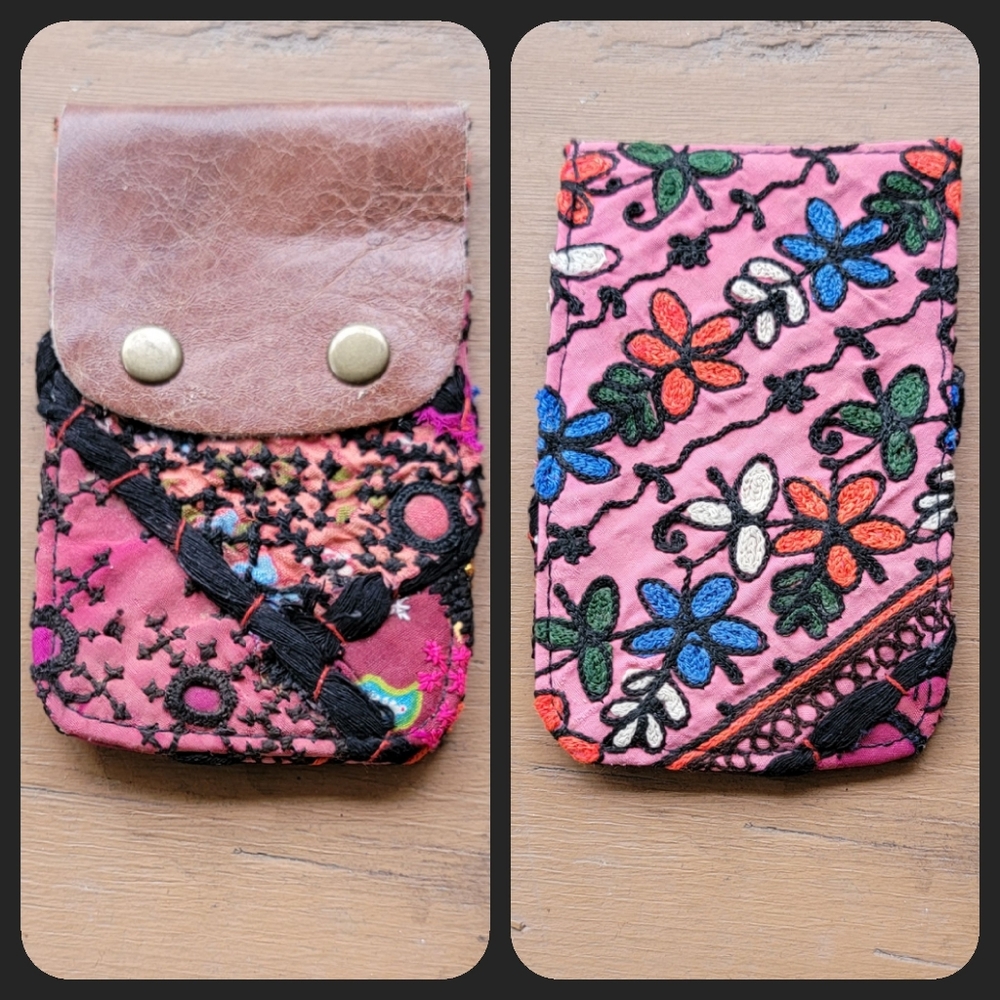🥂🕺 Free People Boho Embroidered Repurposed vtg banjara Wallet Card Case
